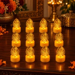 Leaf Shaped Flameless LED Candles – Elegant Decorative Set of 12